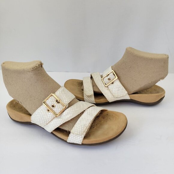 Vionic Strappy Slide Sandals With Gold Buckle White Size 7 - Picture 1 of 12